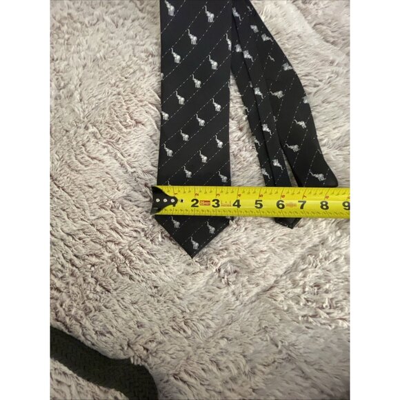 Firsite 💯 % Silk Tie Mens Necktie 4” Wide at Bottom Black With Silver Elephants - Picture 7 of 9